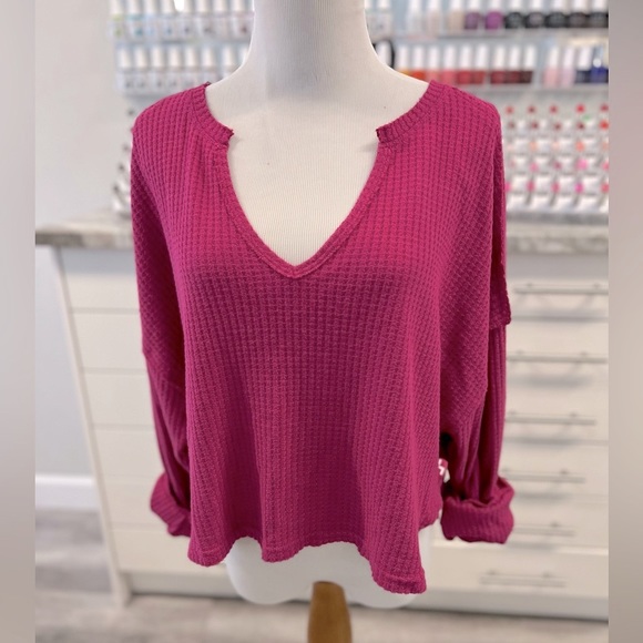 JoyLab, Women’s, Top, Long Sleeve, Waffle Knit, Open Split Neck Shirt. - Picture 2 of 7